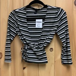 XXI Striped Crop Ribbed Wrap Top